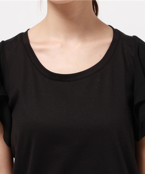 OUTLET（アウトレット）の「【Discoat】袖シフォンフリルT（Tシャツ/カットソー・レディース・ブラック/カーキ/杢グレー・MEDIUM/LARGE）」の7枚目の写真