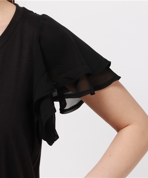 OUTLET（アウトレット）の「【Discoat】袖シフォンフリルT（Tシャツ/カットソー・レディース・ブラック/カーキ/杢グレー・MEDIUM/LARGE）」の8枚目の写真