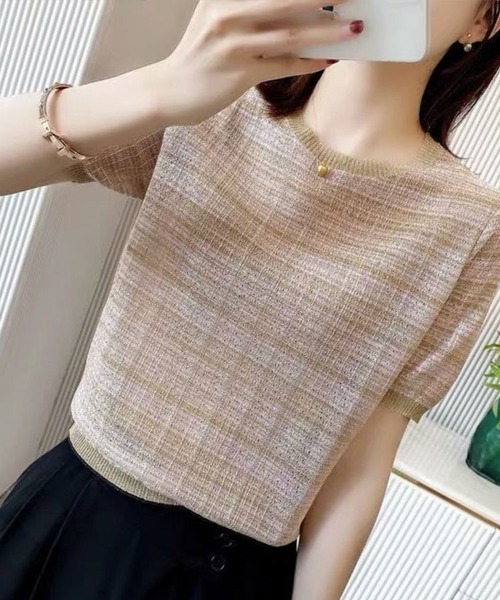Flugge(フラッジー)の「半袖ジャガードトップス(Tシャツ/カットソー・レディース・ベージュ・MEDIUM/LARGE)」の1枚目の写真