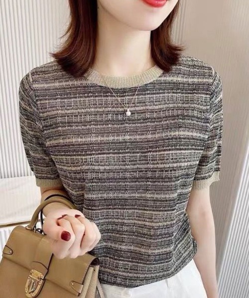 Flugge(フラッジー)の「半袖ジャガードトップス(Tシャツ/カットソー・レディース・ベージュ・MEDIUM/LARGE)」の11枚目の写真