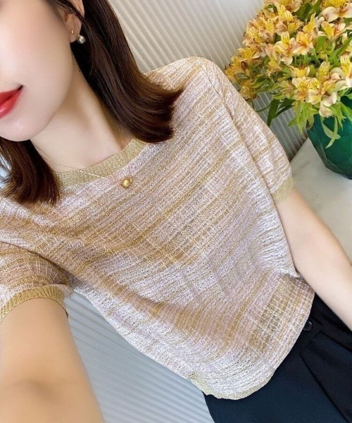 Flugge(フラッジー)の「半袖ジャガードトップス(Tシャツ/カットソー・レディース・ベージュ・MEDIUM/LARGE)」の3枚目の写真