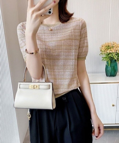Flugge(フラッジー)の「半袖ジャガードトップス(Tシャツ/カットソー・レディース・ベージュ・MEDIUM/LARGE)」の4枚目の写真