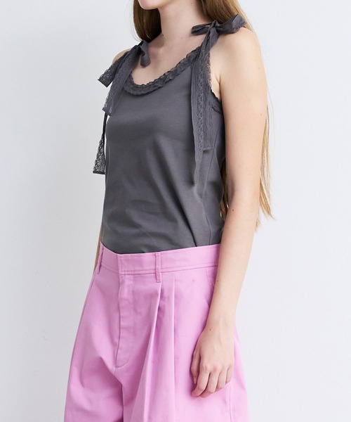 LE CIEL BLEU(ルシェルブルー)の「レースリボンキャミトップ / Lace Ribbon Cami Top(Tシャツ/カットソー・レディース・ブラック/オフホワイト/チャコールグレー・36)」の10枚目の写真