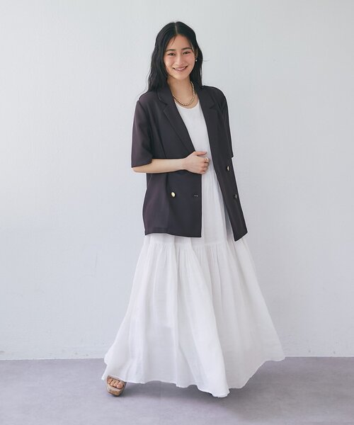 La boutique BonBon（ラブティックボンボン）の「【ラグジュアリー感漂うワンピース】リネンティアードワンピース（ワンピース・レディース・オフホワイト/ブラック・PM/FREE）」の21枚目の写真