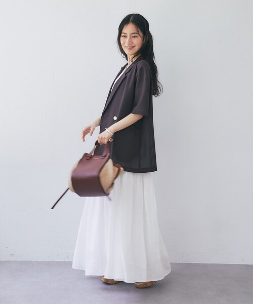 La boutique BonBon（ラブティックボンボン）の「【ラグジュアリー感漂うワンピース】リネンティアードワンピース（ワンピース・レディース・オフホワイト/ブラック・PM/FREE）」の20枚目の写真