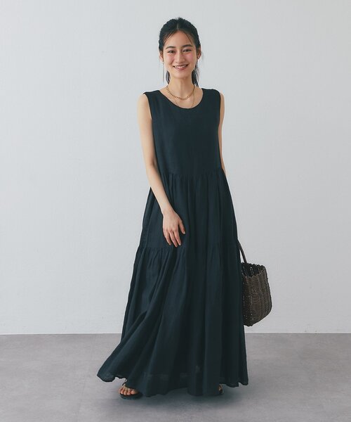 La boutique BonBon（ラブティックボンボン）の「【ラグジュアリー感漂うワンピース】リネンティアードワンピース（ワンピース・レディース・オフホワイト/ブラック・PM/FREE）」の17枚目の写真