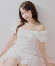 【セットアップ対応】シャーリングパフスリーブトップス