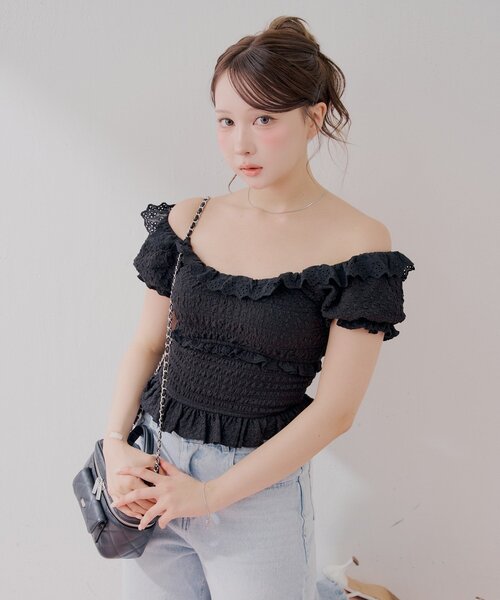 Chico(チコ)の「【セットアップ対応】シャーリングパフスリーブトップス(Tシャツ/カットソー・レディース・ブラウン/ベージュ/ホワイト/ブラック・FREE)」の22枚目の写真