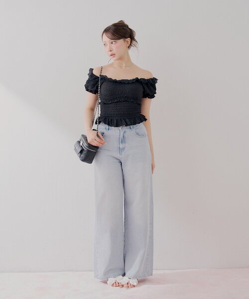 Chico(チコ)の「【セットアップ対応】シャーリングパフスリーブトップス(Tシャツ/カットソー・レディース・ブラウン/ベージュ/ホワイト/ブラック・FREE)」の11枚目の写真