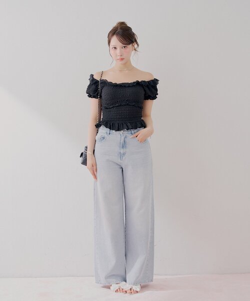 Chico(チコ)の「【セットアップ対応】シャーリングパフスリーブトップス(Tシャツ/カットソー・レディース・ブラウン/ベージュ/ホワイト/ブラック・FREE)」の12枚目の写真