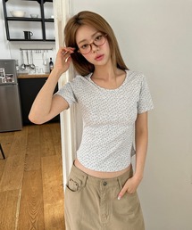 【レイヤード用におすすめ】デイリー花柄UネックアンバランスミドルTシャツカットソー