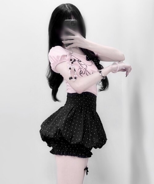 OLIVE des OLIVE(オリーブデオリーブ)の「【インフルエンサー企画】miko dot balloon skirt pants(スカート・レディース・ピンク/ブラック・FREE)」の9枚目の写真
