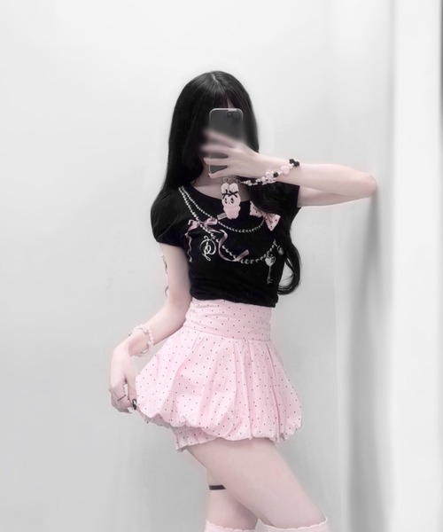 OLIVE des OLIVE(オリーブデオリーブ)の「【インフルエンサー企画】miko dot balloon skirt pants(スカート・レディース・ピンク/ブラック・FREE)」の6枚目の写真