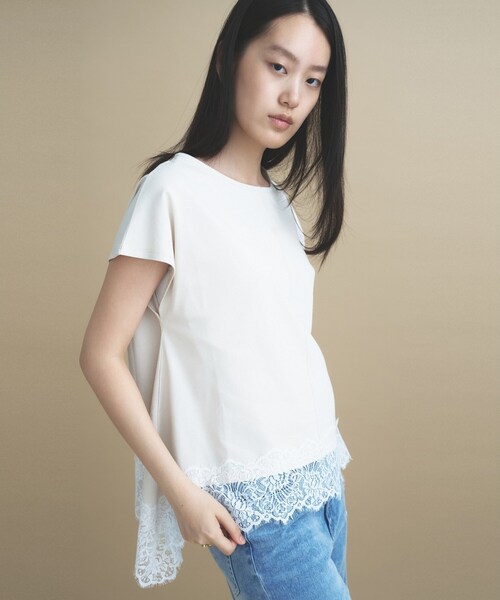 cloenc(クロエンス)の「【ひんやり/UVカット】レース フレンチスリーブプルオーバー(Tシャツ/カットソー・レディース・ナチュラル/ホワイト/ネイビー・02)」の2枚目の写真