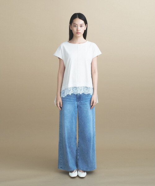 cloenc(クロエンス)の「【ひんやり/UVカット】レース フレンチスリーブプルオーバー(Tシャツ/カットソー・レディース・ナチュラル/ホワイト/ネイビー・02)」の15枚目の写真