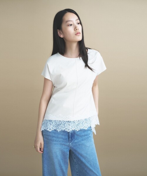 cloenc(クロエンス)の「【ひんやり/UVカット】レース フレンチスリーブプルオーバー(Tシャツ/カットソー・レディース・ナチュラル/ホワイト/ネイビー・02)」の17枚目の写真
