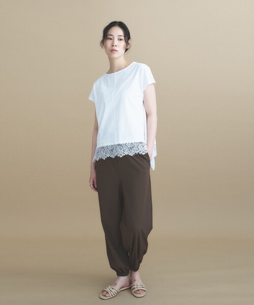 cloenc(クロエンス)の「【ひんやり/UVカット】レース フレンチスリーブプルオーバー(Tシャツ/カットソー・レディース・ナチュラル/ホワイト/ネイビー・02)」の4枚目の写真