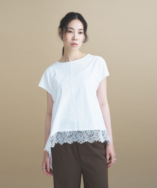 cloenc(クロエンス)の「【ひんやり/UVカット】レース フレンチスリーブプルオーバー(Tシャツ/カットソー・レディース・ナチュラル/ホワイト/ネイビー・02)」の5枚目の写真