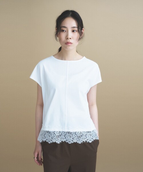 cloenc(クロエンス)の「【ひんやり/UVカット】レース フレンチスリーブプルオーバー(Tシャツ/カットソー・レディース・ナチュラル/ホワイト/ネイビー・02)」の4枚目の写真