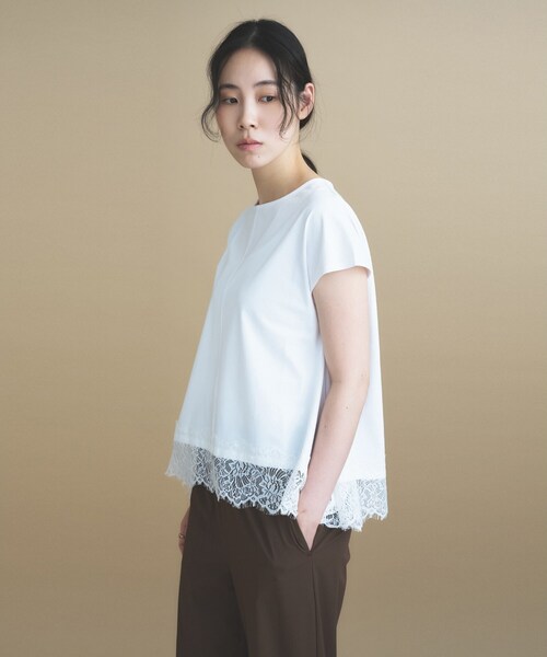cloenc(クロエンス)の「【ひんやり/UVカット】レース フレンチスリーブプルオーバー(Tシャツ/カットソー・レディース・ナチュラル/ホワイト/ネイビー・02)」の5枚目の写真