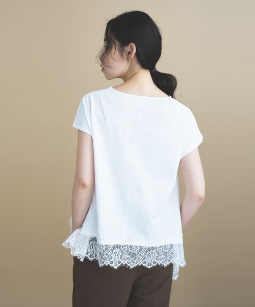 cloenc(クロエンス)の「【ひんやり/UVカット】レース フレンチスリーブプルオーバー(Tシャツ/カットソー・レディース・ナチュラル/ホワイト/ネイビー・02)」の6枚目の写真