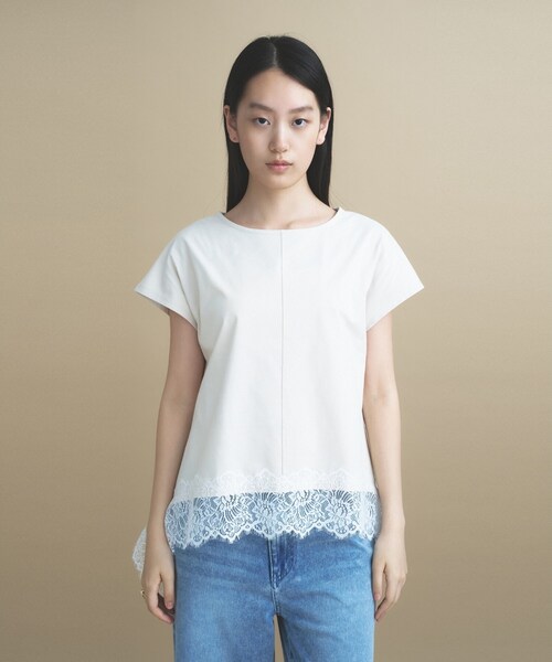 cloenc(クロエンス)の「【ひんやり/UVカット】レース フレンチスリーブプルオーバー(Tシャツ/カットソー・レディース・ナチュラル/ホワイト/ネイビー・02)」の8枚目の写真