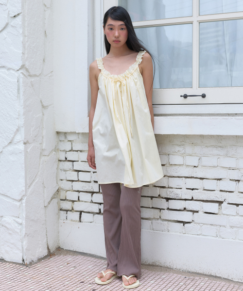 MARGARIN FINGERS(マーガリンフィンガース)の「STRING SHIRRING ONE-PIECE (LIGHT YELLOW)(ワンピース・レディース・その他・FREE)」の1枚目の写真