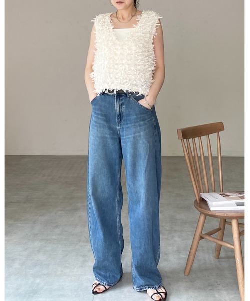 She's Closet(シーズクローゼット)の「深Vネックリボンヤーンフリンジニットベスト(ベスト・レディース・ブラック/アイボリー/ブラウン・FREE)」の9枚目の写真
