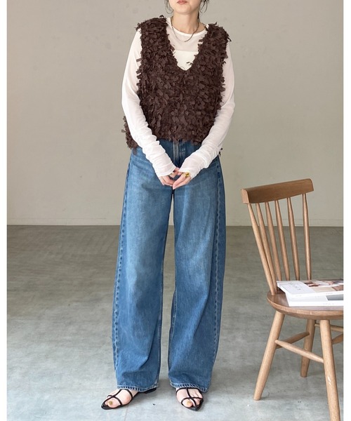 She's Closet(シーズクローゼット)の「深Vネックリボンヤーンフリンジニットベスト(ベスト・レディース・ブラック/アイボリー/ブラウン・FREE)」の12枚目の写真