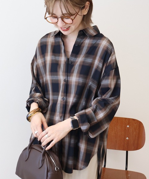 AMERICAN HOLIC(アメリカンホリック)の「【WEB限定】イージーケアチェックシャツ(シャツ/ブラウス・レディース・グリーン/ブラック/ブルー/アイボリー・M/L)」の5枚目の写真