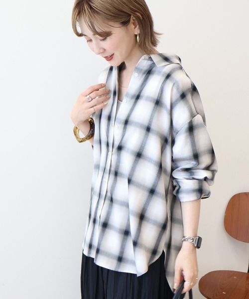 AMERICAN HOLIC(アメリカンホリック)の「【WEB限定】イージーケアチェックシャツ(シャツ/ブラウス・レディース・グリーン/ブラック/ブルー/アイボリー・M/L)」の13枚目の写真