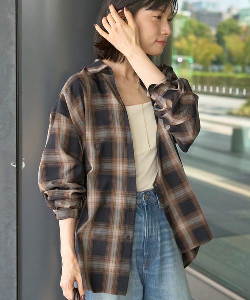AMERICAN HOLIC(アメリカンホリック)の「【WEB限定】イージーケアチェックシャツ(シャツ/ブラウス・レディース・グリーン/ブラック/ブルー/アイボリー・M/L)」の7枚目の写真