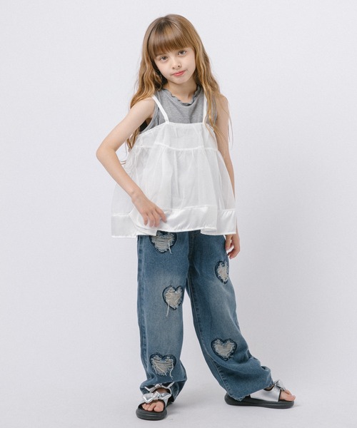 URBAN CHERRY(アーバンチェリー)の「【2点セット】リブタンクトップ+フレアキャミソール(タンクトップ・キッズ・ホワイト・120cm/130cm/110cm)」の2枚目の写真
