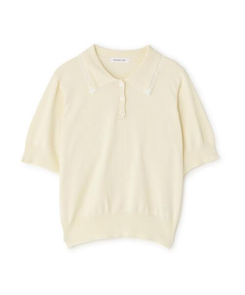 NATURAL BEAUTY BASIC（ナチュラルビューティーベーシック）の「レーストリム半袖ニット（ニット/セーター・レディース・ネイビー/レッド/オフホワイト・ﾌﾘ-）」の4枚目の写真