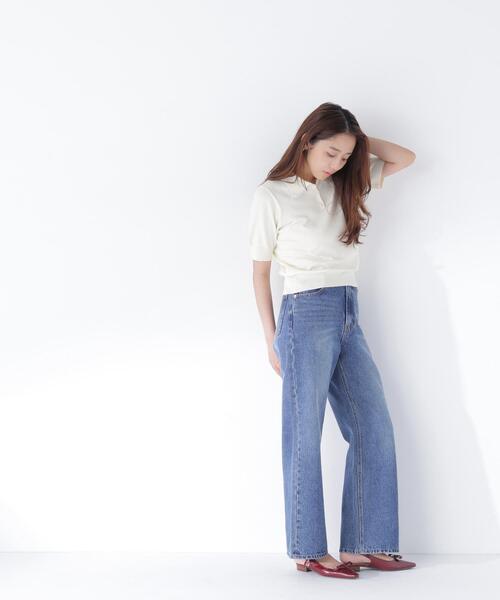 NATURAL BEAUTY BASIC（ナチュラルビューティーベーシック）の「レーストリム半袖ニット（ニット/セーター・レディース・ネイビー/レッド/オフホワイト・ﾌﾘ-）」の5枚目の写真
