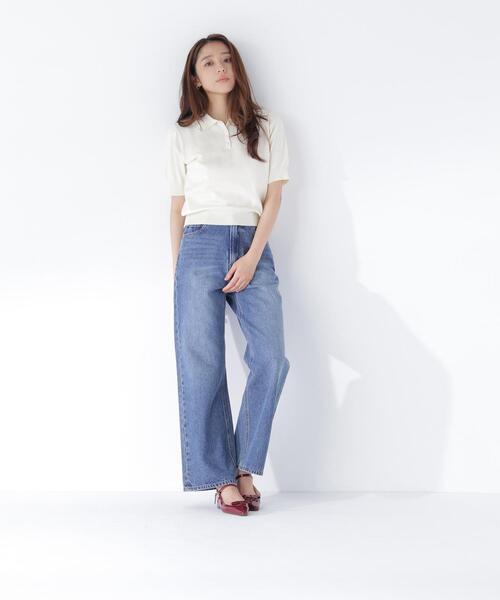 NATURAL BEAUTY BASIC（ナチュラルビューティーベーシック）の「レーストリム半袖ニット（ニット/セーター・レディース・ネイビー/レッド/オフホワイト・ﾌﾘ-）」の7枚目の写真