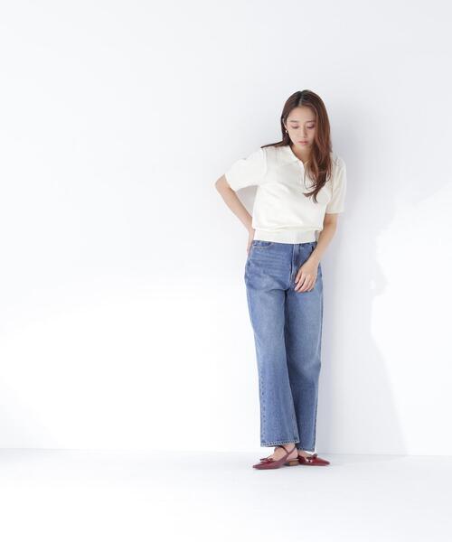 NATURAL BEAUTY BASIC（ナチュラルビューティーベーシック）の「レーストリム半袖ニット（ニット/セーター・レディース・ネイビー/レッド/オフホワイト・ﾌﾘ-）」の9枚目の写真