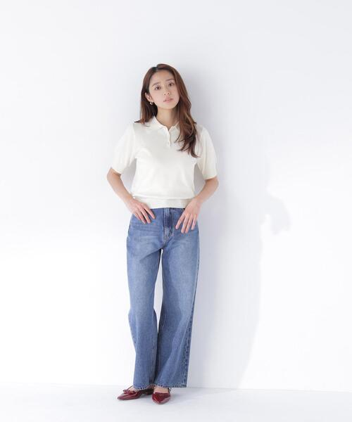 NATURAL BEAUTY BASIC（ナチュラルビューティーベーシック）の「レーストリム半袖ニット（ニット/セーター・レディース・ネイビー/レッド/オフホワイト・ﾌﾘ-）」の11枚目の写真