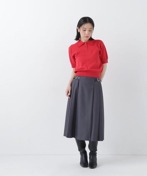 NATURAL BEAUTY BASIC（ナチュラルビューティーベーシック）の「レーストリム半袖ニット（ニット/セーター・レディース・ネイビー/レッド/オフホワイト・ﾌﾘ-）」の16枚目の写真