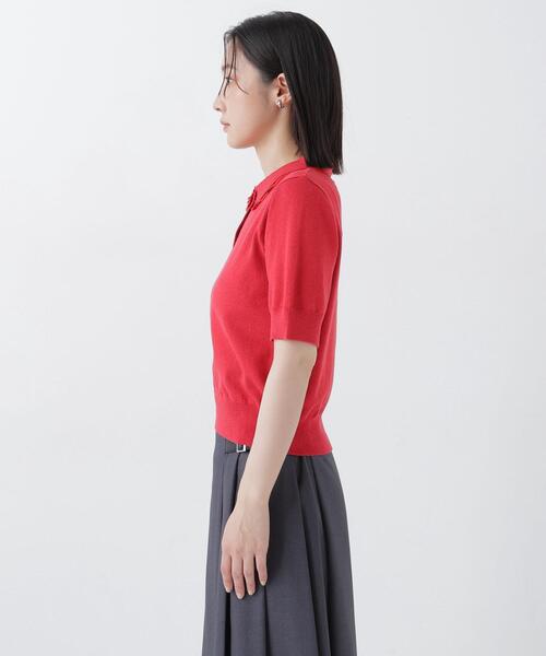 NATURAL BEAUTY BASIC（ナチュラルビューティーベーシック）の「レーストリム半袖ニット（ニット/セーター・レディース・ネイビー/レッド/オフホワイト・ﾌﾘ-）」の21枚目の写真