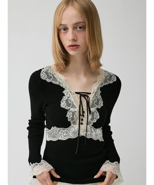LILY BROWN(リリーブラウン)の「ストレッチレースニットトップス(ニット/セーター・レディース・ブラック/アイボリー/ブラウン・F)」の3枚目の写真