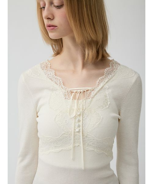 LILY BROWN(リリーブラウン)の「ストレッチレースニットトップス(ニット/セーター・レディース・ブラック/アイボリー/ブラウン・F)」の10枚目の写真