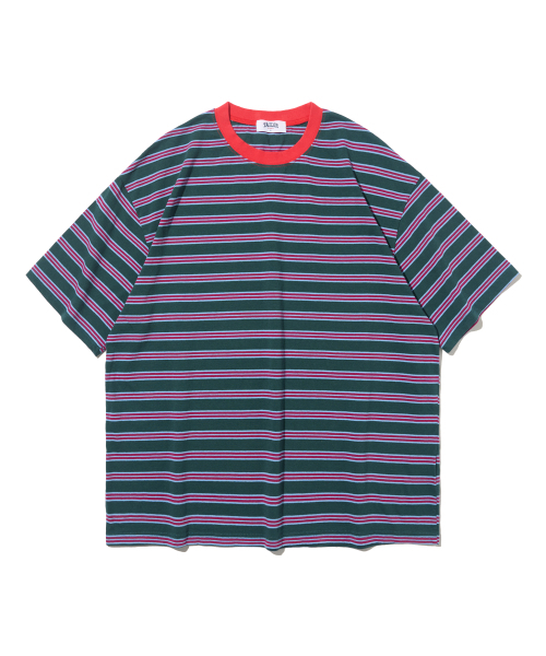 TAILOR STUDIO(テーラースタジオ)の「クラシックストライプ半袖Tシャツ(チャコール/パープル)(Tシャツ/カットソー・レディース・その他・FREE)」の1枚目の写真