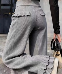 メローフリルプリーツリブニットワイドパンツ