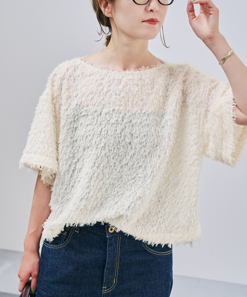 Spick & Span(スピックアンドスパン)の「《追加2》フェザーライクTブラウス(シャツ/ブラウス・レディース・アイボリー/ブラック・FREE)」の2枚目の写真