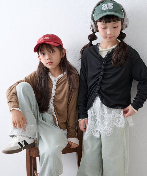 CIAOPANIC TYPY(チャオパニックティピー)の「【KIDS】シアーリブタックレースカットカーデ(Tシャツ/カットソー・キッズ・グレー/ブラック/キャメル・110/130/150)」の3枚目の写真