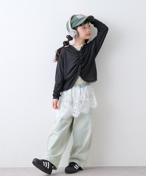 CIAOPANIC TYPY(チャオパニックティピー)の「【KIDS】シアーリブタックレースカットカーデ(Tシャツ/カットソー・キッズ・グレー/ブラック/キャメル・110/130/150)」の4枚目の写真