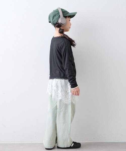 CIAOPANIC TYPY(チャオパニックティピー)の「【KIDS】シアーリブタックレースカットカーデ(Tシャツ/カットソー・キッズ・グレー/ブラック/キャメル・110/130/150)」の5枚目の写真