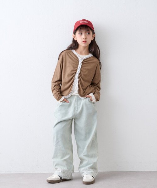 CIAOPANIC TYPY(チャオパニックティピー)の「【KIDS】シアーリブタックレースカットカーデ(Tシャツ/カットソー・キッズ・グレー/ブラック/キャメル・110/130/150)」の6枚目の写真
