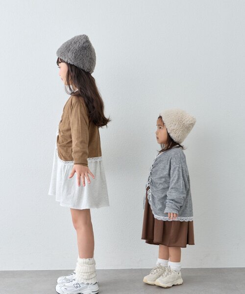 CIAOPANIC TYPY(チャオパニックティピー)の「【KIDS】シアーリブタックレースカットカーデ(Tシャツ/カットソー・キッズ・グレー/ブラック/キャメル・110/130/150)」の8枚目の写真